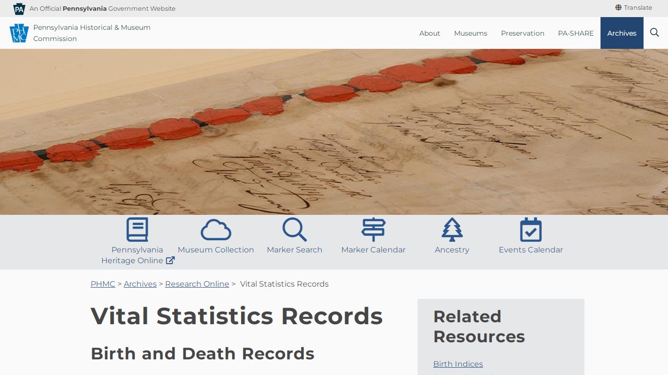 Vital Statistics Records - Pennsylvania Historical & Museum Commission
