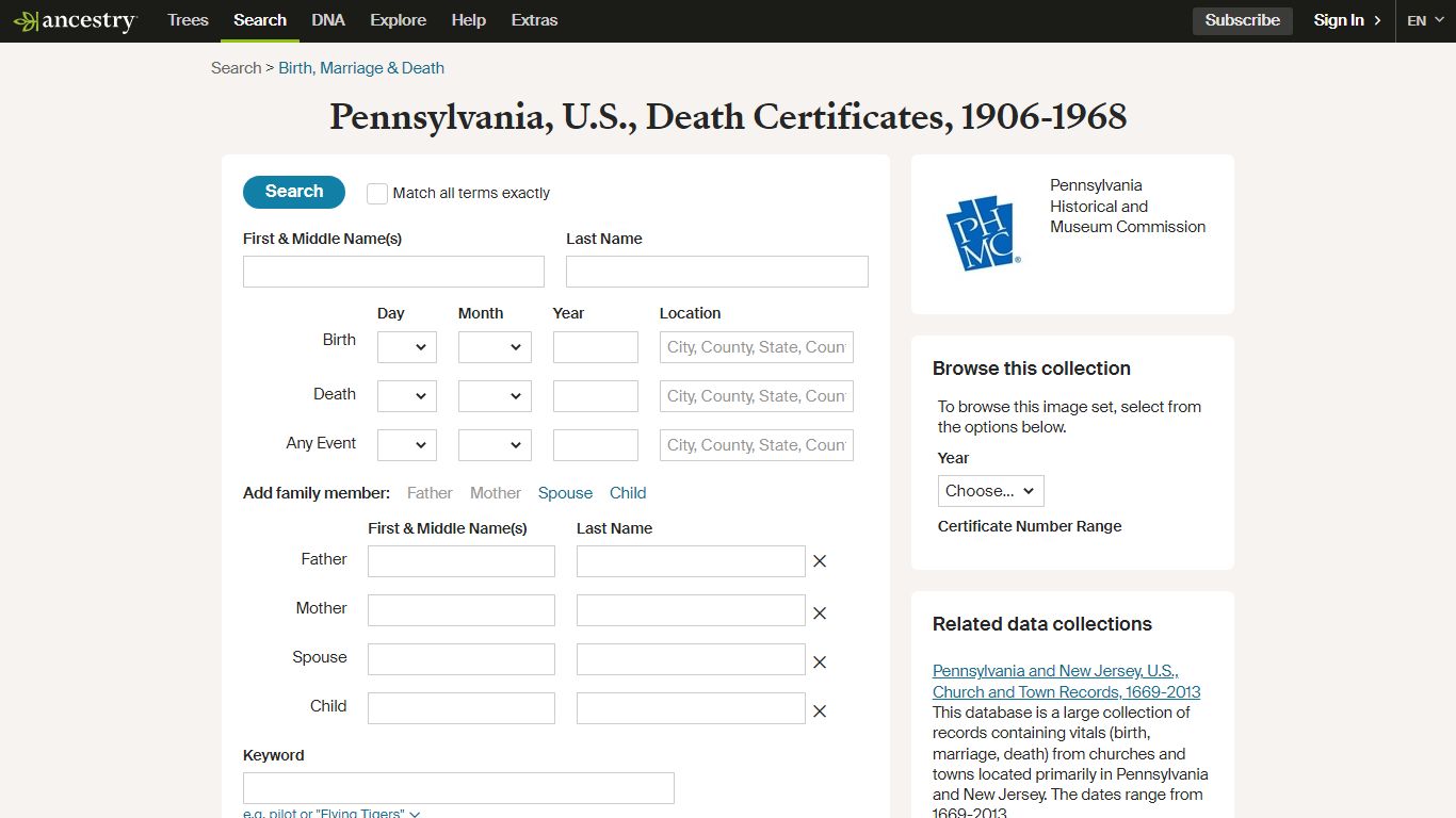 Pennsylvania, U.S., Death Certificates, 1906-1968 - Ancestry